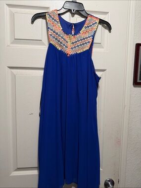 City Studio Royal Blue Dress with Colorful Embroidered Yoke